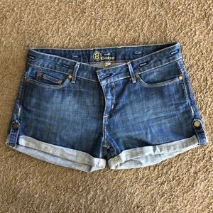 Bebe Blue Denim Cuffed Shorts Size 28